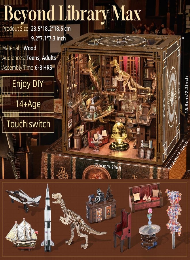 CCCDF مجموعة ركن الكتب CCCDF DIY، مجموعة ركن الكتب المصغرة لبيت الدمى، ديكور رف الكتب ثلاثي الأبعاد من الخشب مع إضاءة LED للمراهقين والبالغين (Beyond Library Max) - Image 2